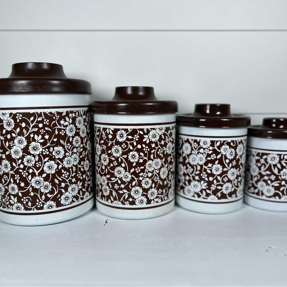 Vintage Brown and White Canister Set